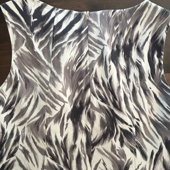 Talbots Black White Feather Design Sleeveless Lined Cotton Dress Women's Size 12 - Picture 6 of 8